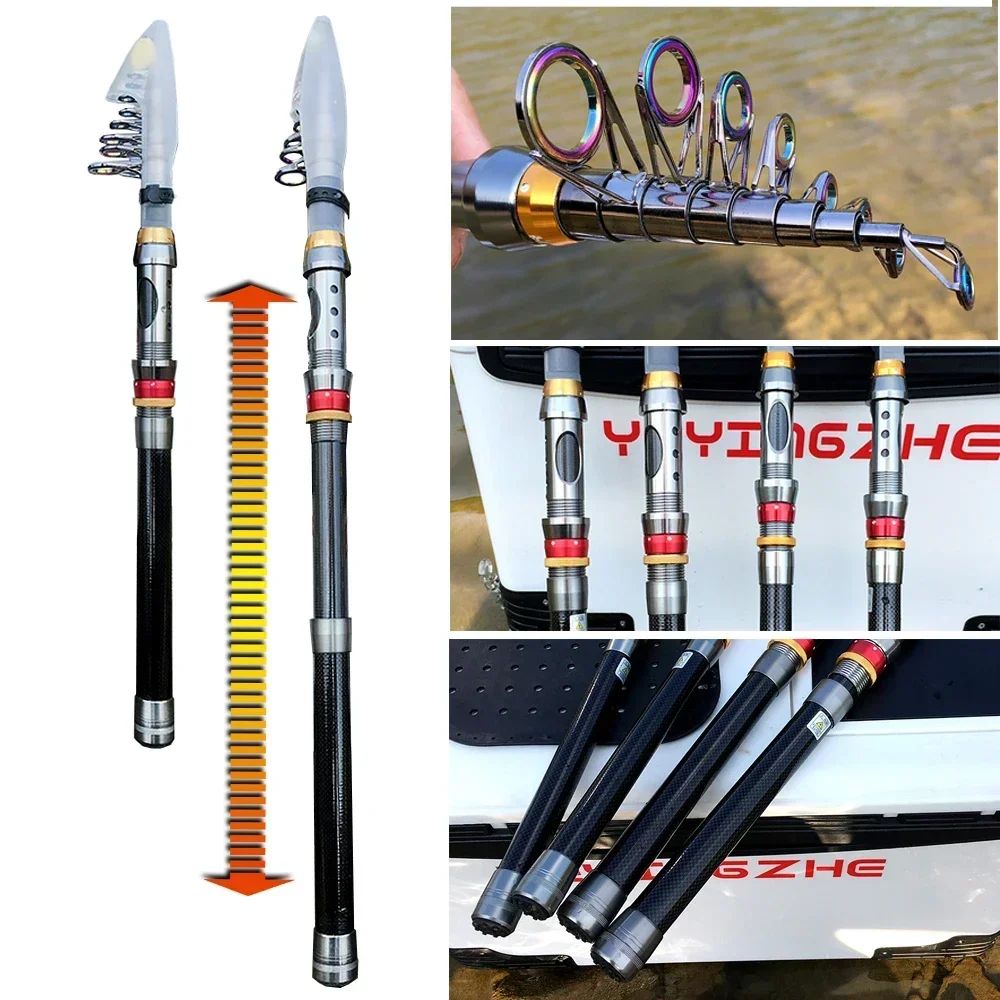 Conjunto Vara e Carretilha de Pesca Spinning 1.8-3.6m Fibra de Carbono para Pesca em Mar e Carretel de Metal com Relação de Recolhimento 5.2:1 com Linhas para Baixo e Carpa