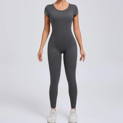 Seamless Yoga Jumpsuits Sports Fitness Hip-lifting Short-sleeved Backless One-piece Workout Gym Leggings Tracksutis for Women