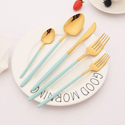 4Pcs Black Gold Dinnerware Tableware Set Mirror Stainless Steel Cutlery Kitchen Knife Fork Spoon Restaurant Wedding Flatware Set