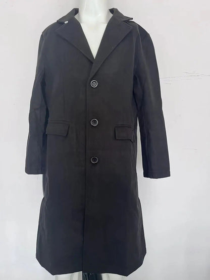 LIBIELIY Autumn And Winter Casual Men's Clothing, British Style Woolen Overcoat, New Korean Style Solid Color Long Windbreaker S