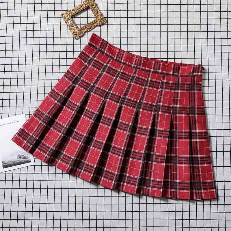 Women Summer Preppy Style Plaid Pleated Skirt School Uniform Anti Glare JK Skirt Harajuku Zipper Culotte High Waist A-line Skirt