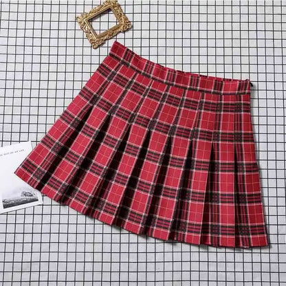 Women Summer Preppy Style Plaid Pleated Skirt School Uniform Anti Glare JK Skirt Harajuku Zipper Culotte High Waist A-line Skirt