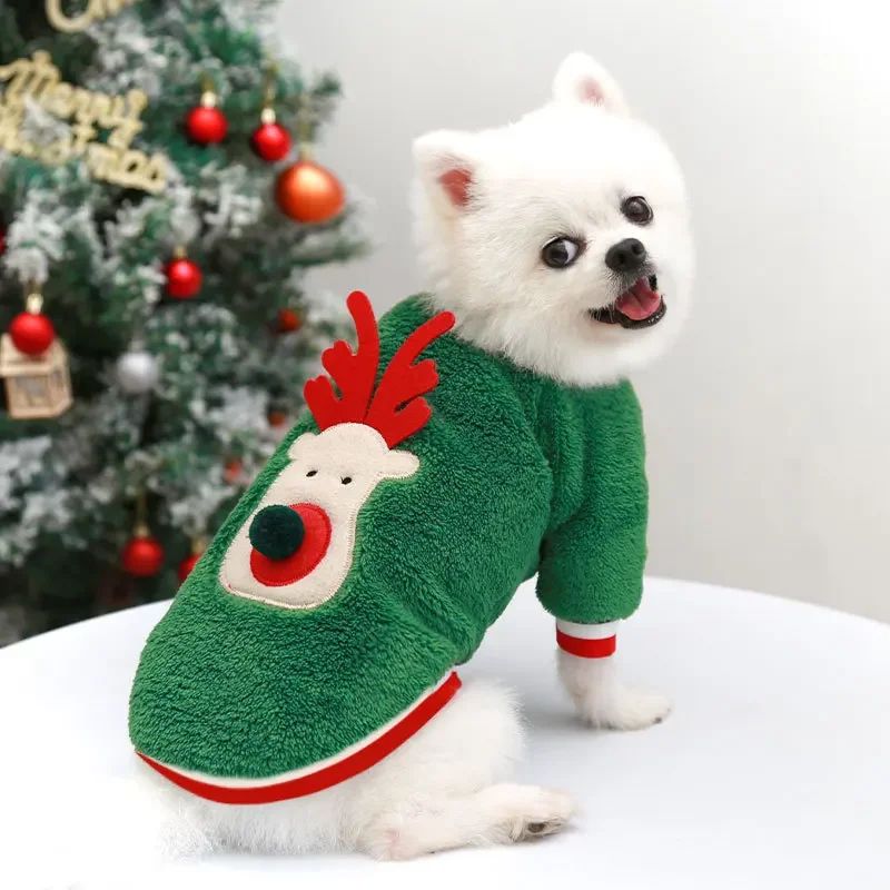 Roupa de Natal para Cães Roupa de Inverno Quente para Cães de Pequeno e Médio Porte Alce Papai Noel Cães Gatos Casaco Moletom Fantasia de Natal para Cães