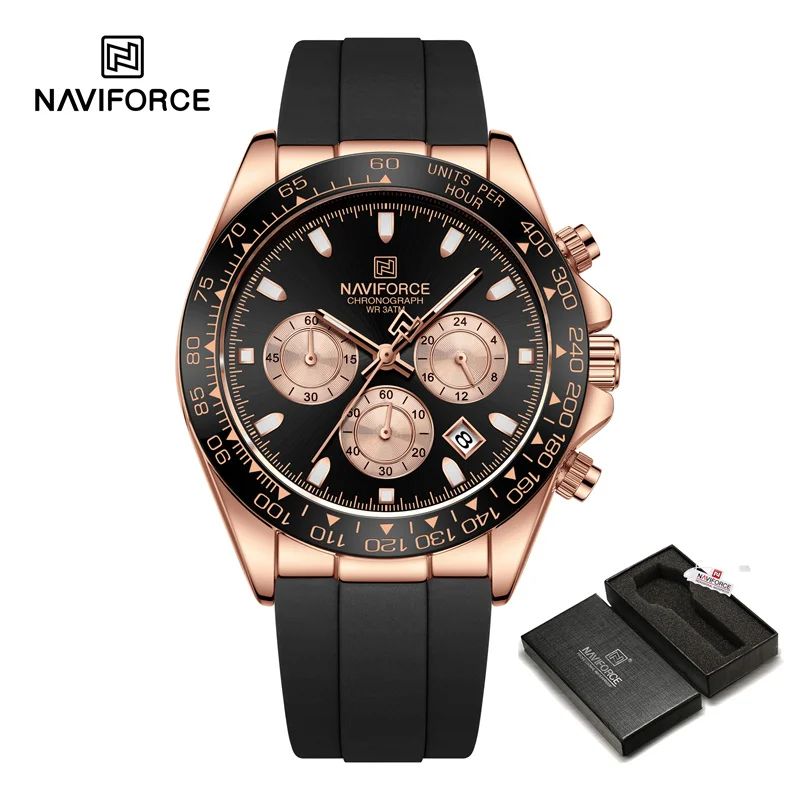 NAVIFORCE Brand NF8054 Men's Business Watches Luxury Classic Quartz Wristwatch Chronograph Silicone Band Waterproof