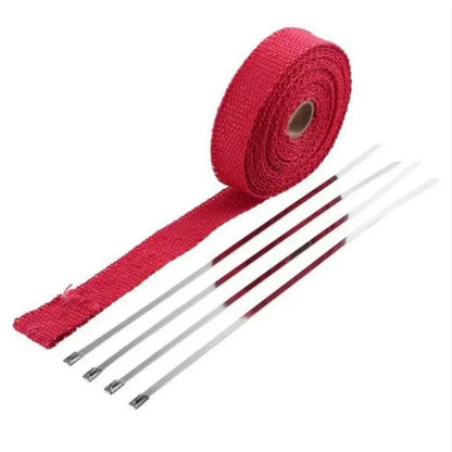 5M Roll Fiberglass Heat Shield Motorcycle Exhaust Thermal Tape Header Pipe Heat Wrap Tape Thermal Protection with Stainless Ties