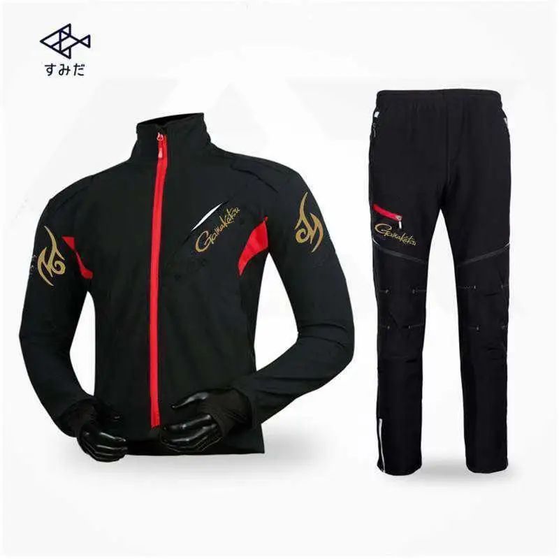 Novo Conjunto de Roupas de Pesca Outono Inverno GM Masculino, Conjunto de Calça e Jaqueta de Pesca Impermeável, Respirável e Quente de Fleece para Montanhismo