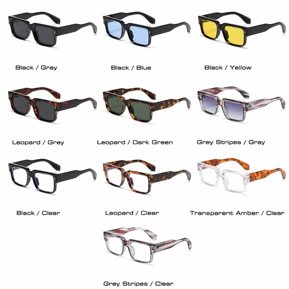 JNPCXI Óculos de Sol Retrô Quadrados Femininos Listras de Leopardo Sombras UV400 Rebites da Moda Masculinos Óculos de Sol Transparentes Gradiente