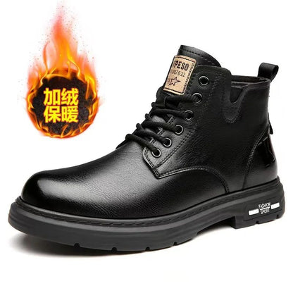 Men's Boots Fashion Motorcycle Boots High-top Casual Leather Boots for Men Plush Warm Winter Boot Non Slip Platform Boot Botas