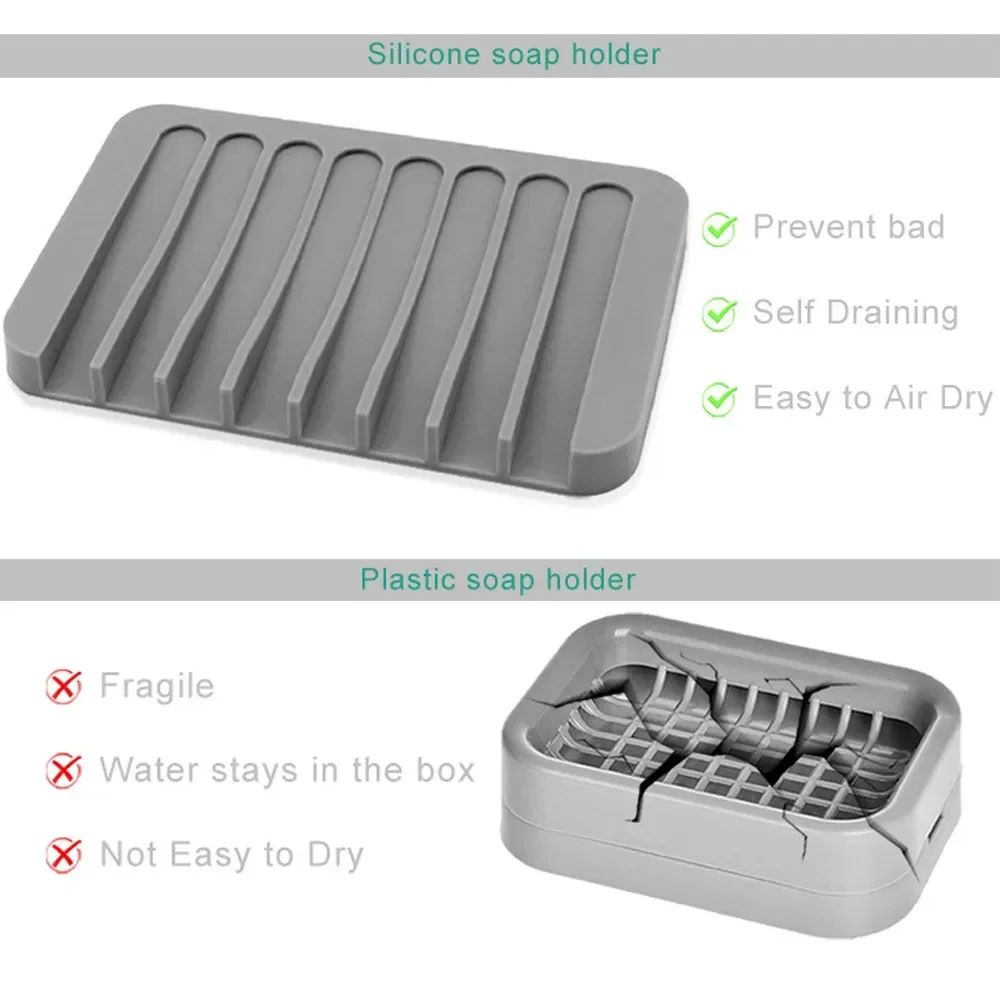 Saboneteira de Silicone para Chuveiro, Suporte de Sabão com Dreno, Organizador de Esponja para Pia de Cozinha, Bandeja de Secagem, Acessórios de Banheiro
