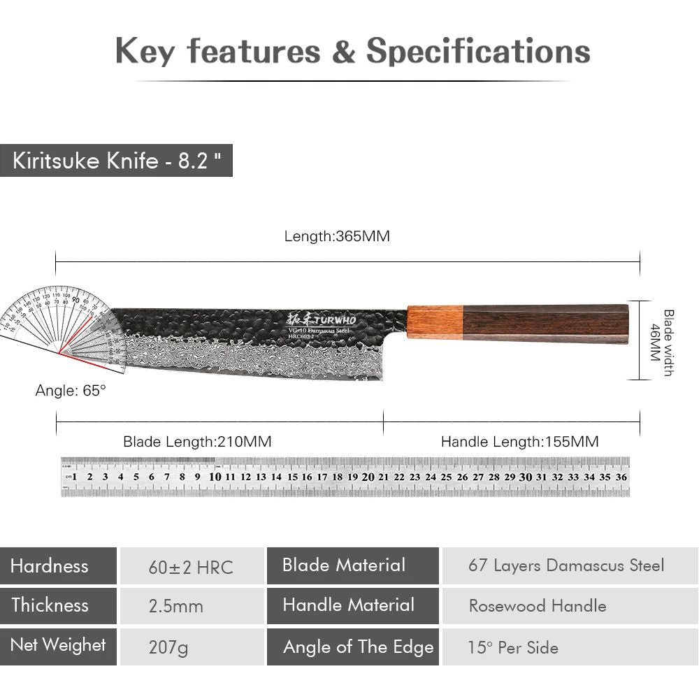 TURWHO 1-5PCS Kitchen Knives Set Hand Forged Damascus Steel Japanese Handmade Chef Knife Cleaver Santoku Utility Cooking Tools