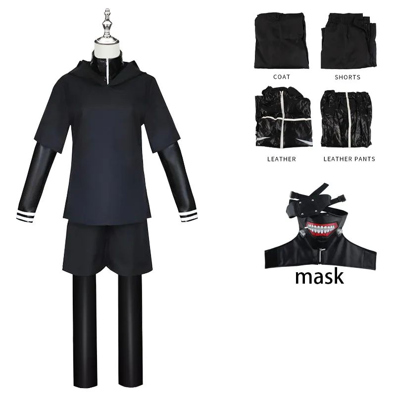 Anime Tokyo Ghoul Cosplay Kaneki Ken Cosplay Costumes Uniform Masks Hoodie Jacket Pants Shorts Full Set Outfits Wig Men