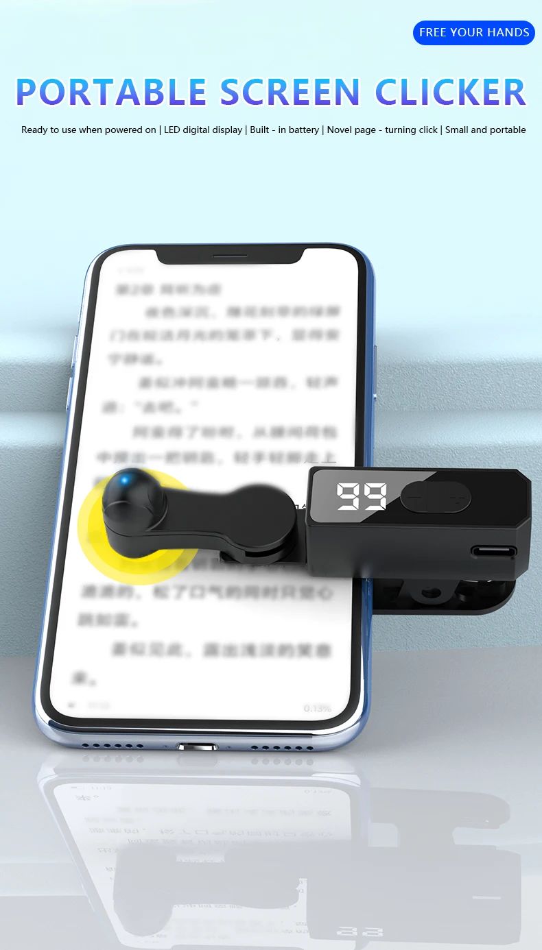 Clicador automático para smartphone, Clicador sem fio para telefone, Clicador de tela para transmissão de vídeo ao vivo, Jogo, Clicador de toque de tela multifuncional