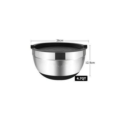 Silicone base thickened with lid cooking basin anti slip salad mixing bowl stainless steel egg beater bowl for kitchen baking