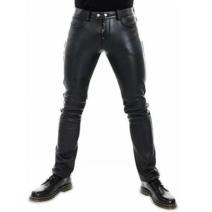 Men's Leather Pants  2022 New Solid Color PU Leather Motorcycle Pants Elastic Leisure Punk Style Slim Fit Full Length Trousers