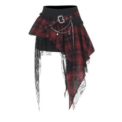 Punk Gothic Skirt Women Streetwear Harajuku Irregular Patchwork Red Plaid Skirt Hotsweet Y2k Clubwear Skirt