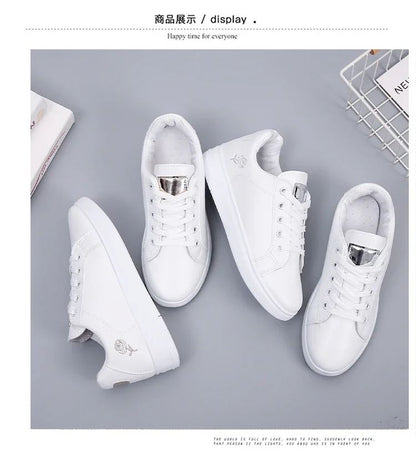 Women Leather Pu Casual Shoes New 2024 Woman Shoes Fashion Embroidered White Sneakers Breathable Flower Lace-Up Women Sneakers