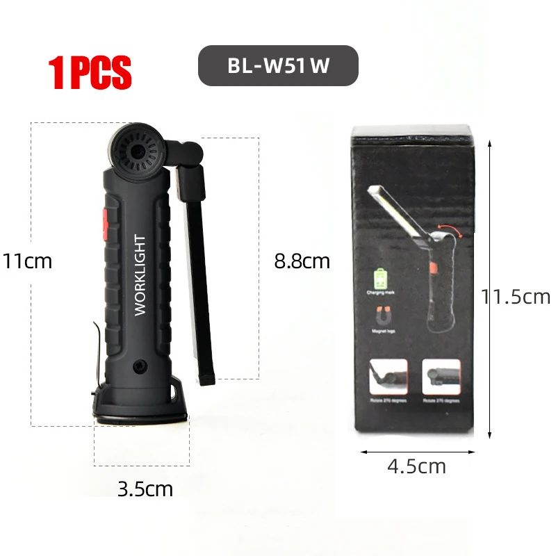 Rechargeable Camping LED Flashlight Work Light with Magnet and Hook IP64 Waterproof 5 Lighting Modes Suitable for Night Work