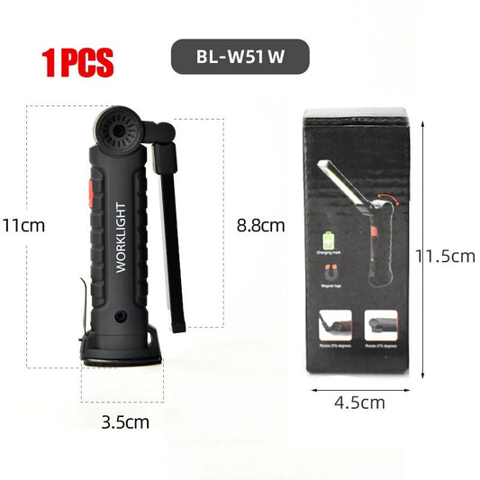 Rechargeable Camping LED Flashlight Work Light with Magnet and Hook IP64 Waterproof 5 Lighting Modes Suitable for Night Work