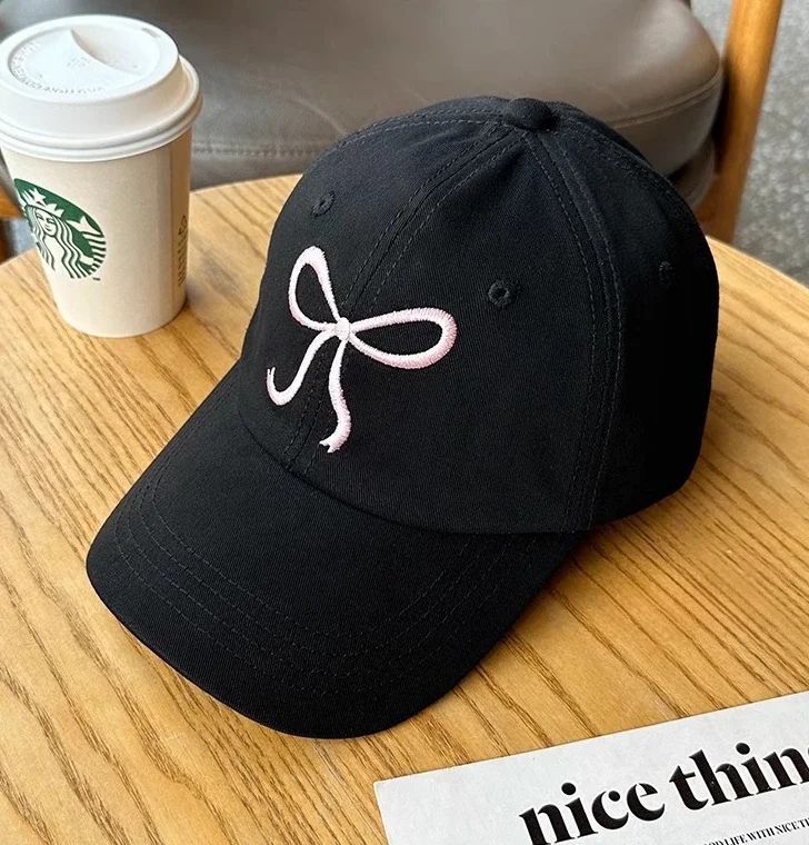 Fashion Sweet Bowknot Embroidery Baseball Hat For Women Solid Color Girl Peaked Cap Outdoor Soft Cotton Snapback Sun Visors Hat