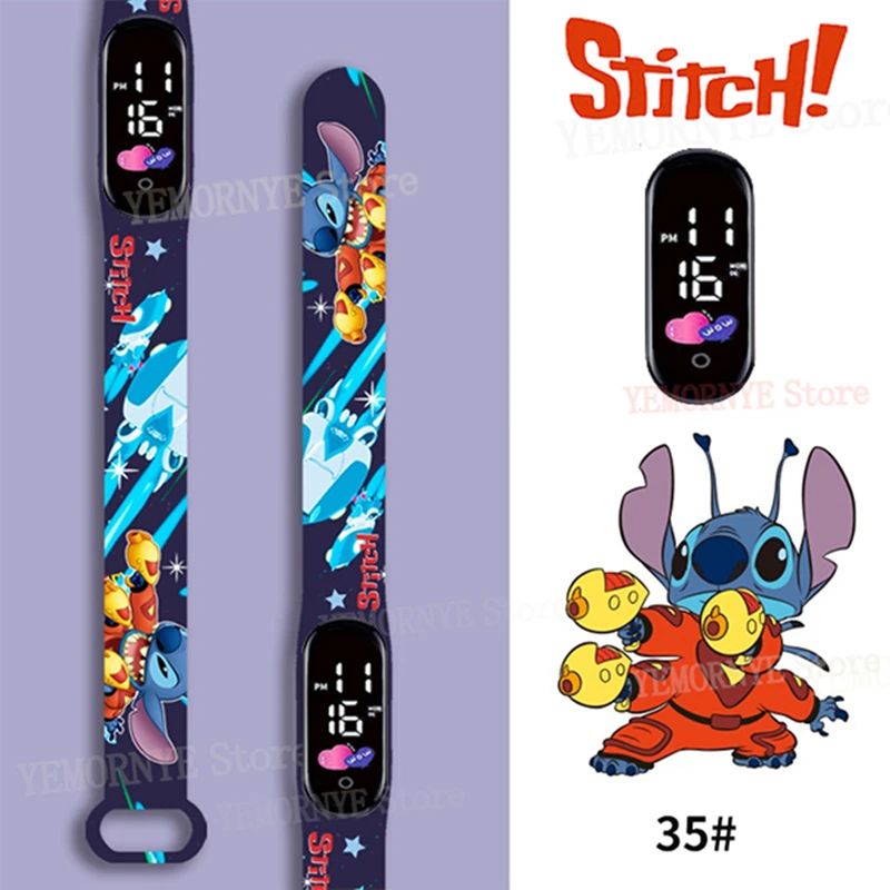 Relógios Digitais Infantis Disney Stitch Figuras de Anime LED Touch Luminoso Relógio Digital Esportivo Infantil à Prova D'Água Brinquedos de Aniversário
