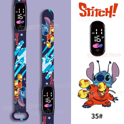 Relógios Digitais Infantis Disney Stitch Figuras de Anime LED Touch Luminoso Relógio Digital Esportivo Infantil à Prova D'Água Brinquedos de Aniversário