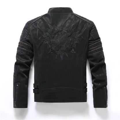 Men's autumn and winter frosted leather jacket, fashionable slim fit and brushed motorcycle fashion brand slim fit jacket