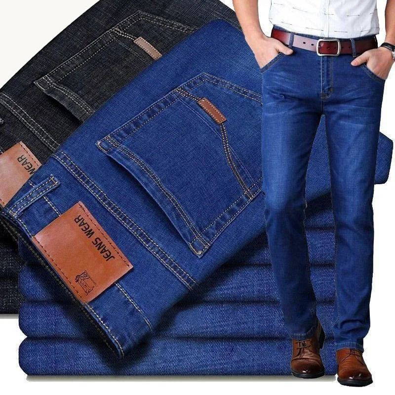 2025New Business Men's Jeans Casual Straight Stretch Fashion Classic Blue Black Work Denim Trousers Male Brand Clothing