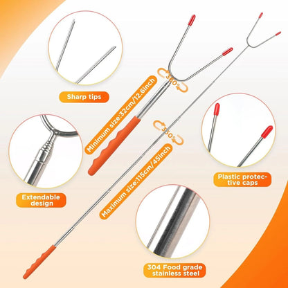 5/6/10pcs Telescopic BBQ Forks Marshmallows Roasting Sticks Stainless Steel Extendable Hot Dog Sausages Skewers Barbecue Tools