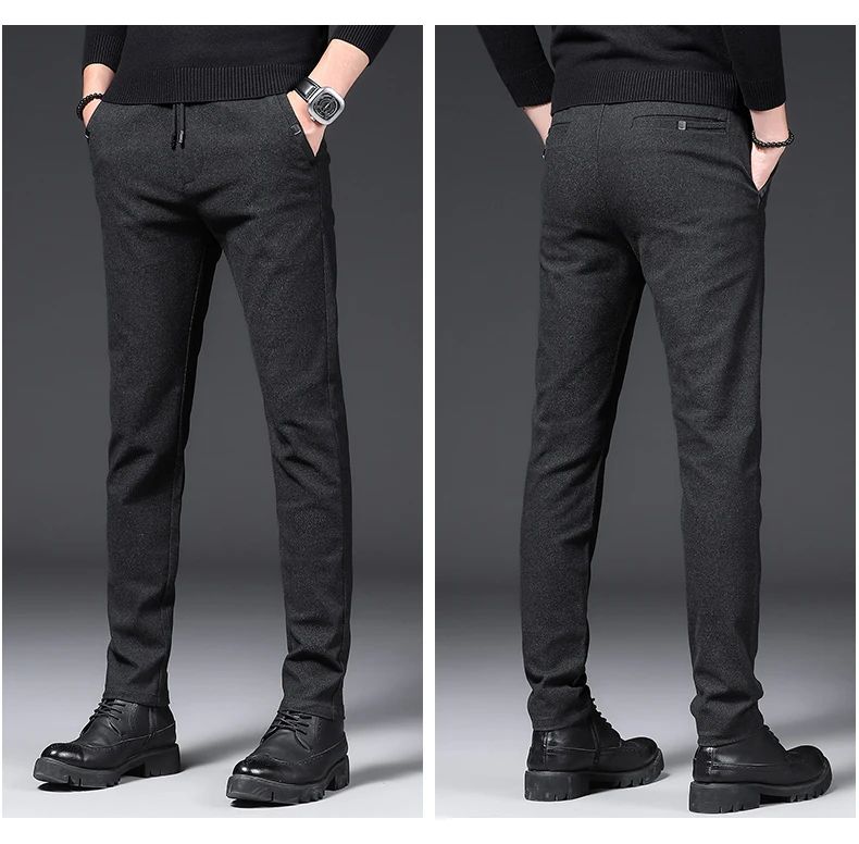Winter Plush Trousers Men Business Fleece Pants Fashion Warm Drawstring Velvet Thick Casual Stretch Male Clothes 28-29