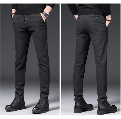 Winter Plush Trousers Men Business Fleece Pants Fashion Warm Drawstring Velvet Thick Casual Stretch Male Clothes 28-29