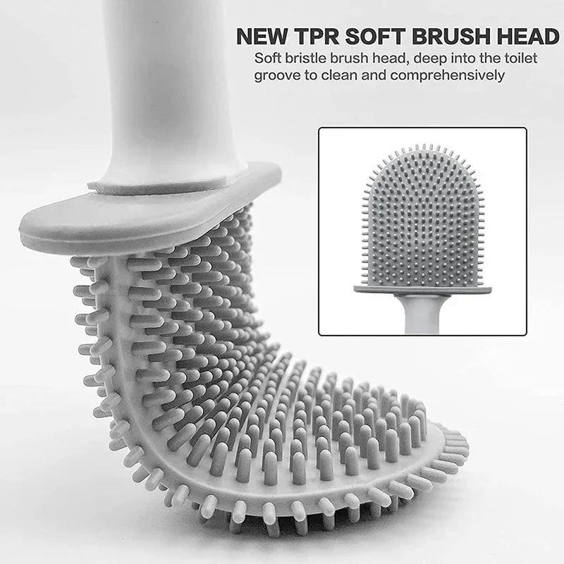 Wall-Mounted Silicone Toilet Brush Set-Easy-Install, Long-Handle,No Dead Corners,Efficient Cleaning,Portable Design with Holder