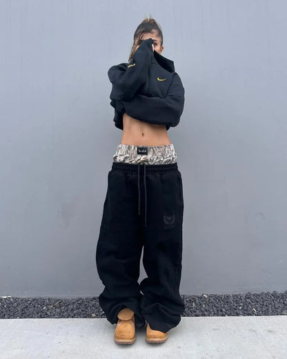 Y2K Harajuku High Waisted pants Streetwear fashion high quality Double Waisted Embroidered Sweatpants new Hip Hop Wide Leg Pants