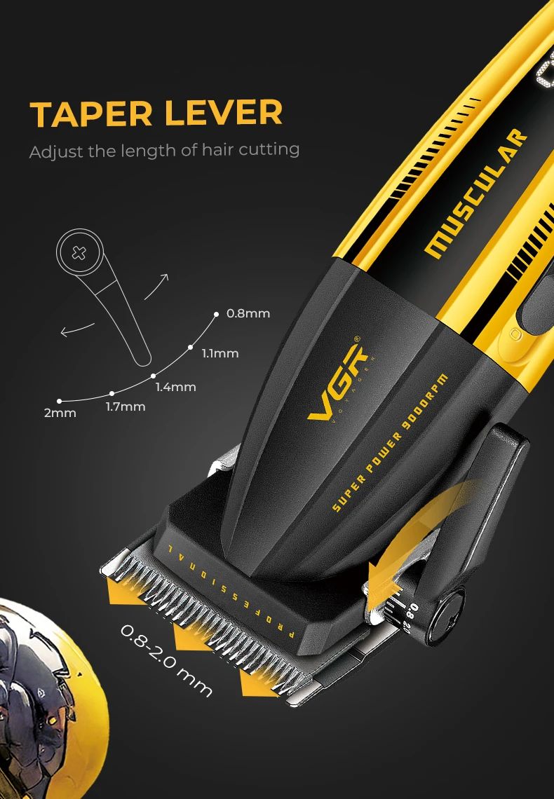 VGR Electric Hair Trimmers Professional 9000RPM Hair Clippers Rechargeable Haircut Machine Adjustable Barber Tool for Men V-285