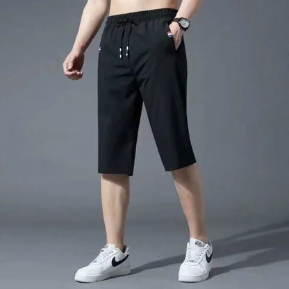 Sport Loose Over Silk Knee Length Pants 2025 Men New Summer Thin Shorts Male Casual Quick Dry Ice Silk Zipper Pocket Capri Pants