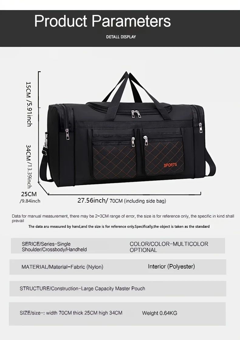 Men Nylon Travel Duffel Bag Large Capacity Handbag Portable Outdoor Carry Luggage Convenient Practical Male's Weekend Gym Bag