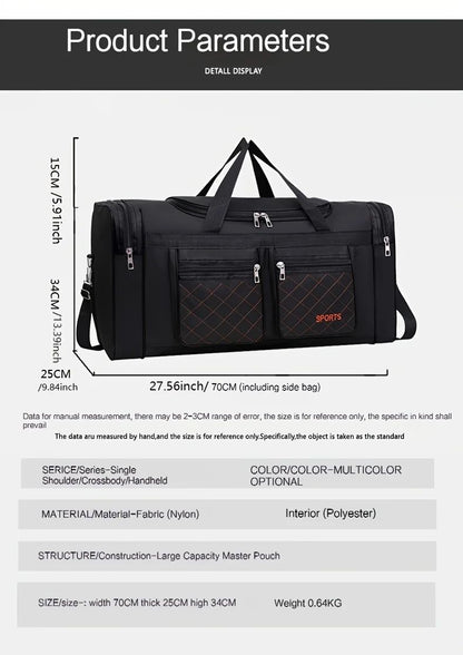 Men Nylon Travel Duffel Bag Large Capacity Handbag Portable Outdoor Carry Luggage Convenient Practical Male's Weekend Gym Bag