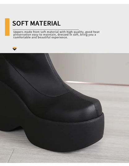 2024 Brand New Gothic Style Sexy Elegant Chunky Platform Women Ankle Boots Big Size 43 Walking Comfy Woman Shoes Platform Shoes