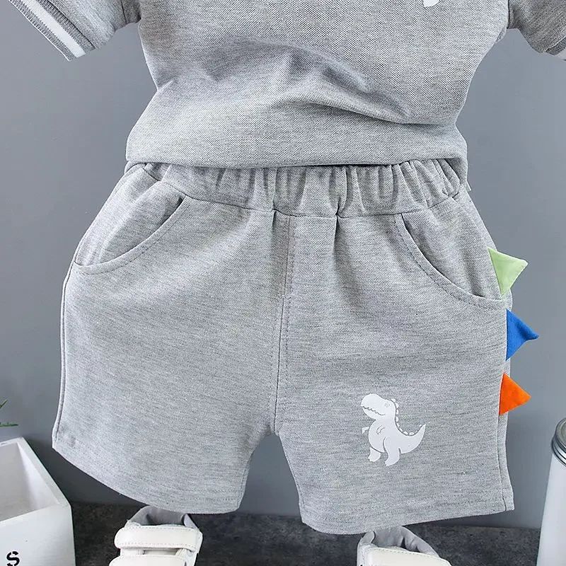 Conjuntos de Roupa Infantil de Verão para Meninos, Estampa de Dinossauro, Camisas Polo de Manga Curta + Shorts, 2 Peças/Conjunto, Roupas de Bebê