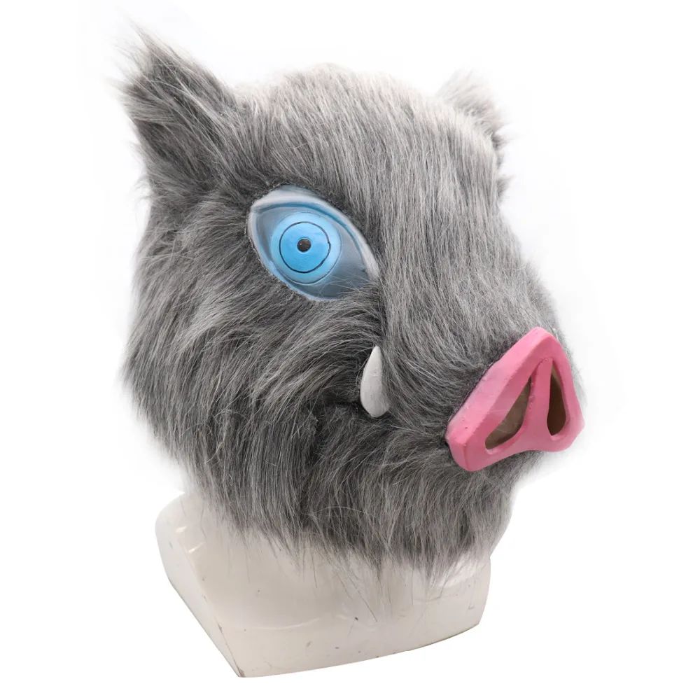 2026 Inosuke Hashibira Mask Helmet  Cosplay Hood Hair Pig Mask Headwear Halloween Carnival Costume Prop