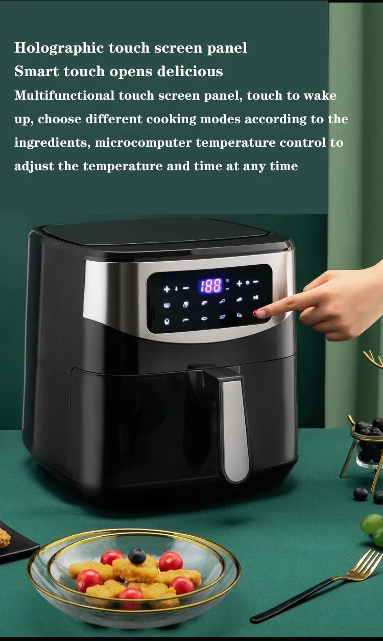Atualizar Fritadeira Elétrica Doméstica de 1600W, 8L, com Painel Touch Screen, Capacidade para Pizza, Fritadeira sem Óleo e sem Sal, Panela Elétrica Touch Screen