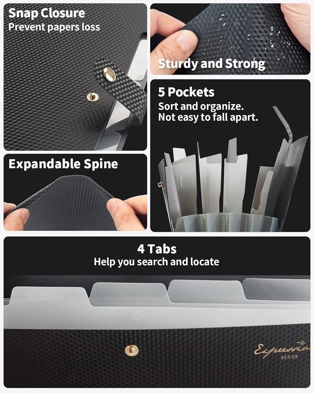 Expandable File Folder, Letter Size Organ Organizer, 5 File Pockets, Portable Organizer for School Office Supplies