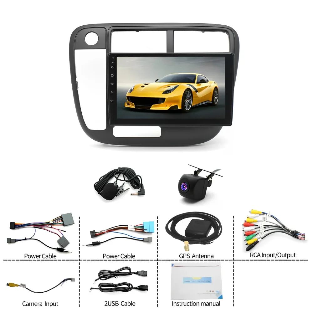 2G+32G compatível com Honda Civic 1996-2001 com Carplay e Android 9 polegadas Android 13 Rádio GPS Estéreo Automotivo WiFi B compatível com Carplay