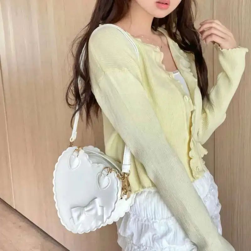 PU Heart Lolita Handbags Girls Bowknots Decor Japanese Shoulder Bags Two Sized Kawaii Shell Purses Cute Pink Messenger Bag Gifts