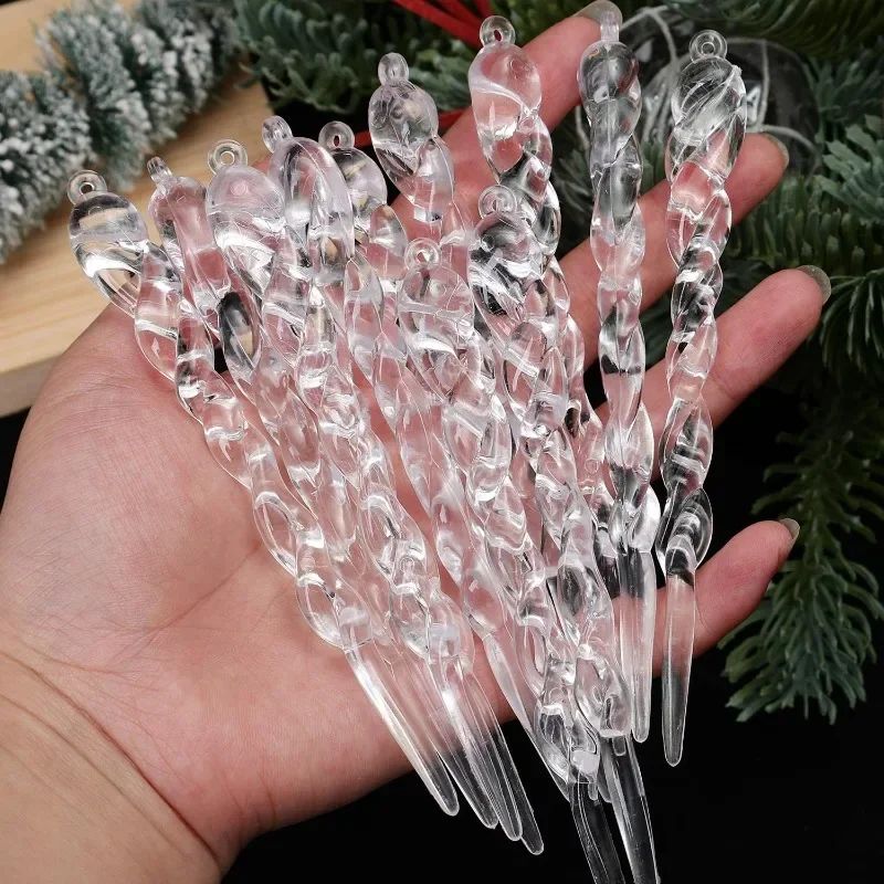 60/12PCS Clear Acrylic Icicle Christmas Ornaments Crystal Hanging Pendant Spiral Strip Icicle for Xmas Tree Wedding Party Decor