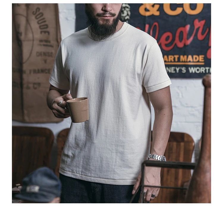Bronson Heavyweight Seamless Tubular T-Shirt Summer Men's Plain Basic Tee Shirts