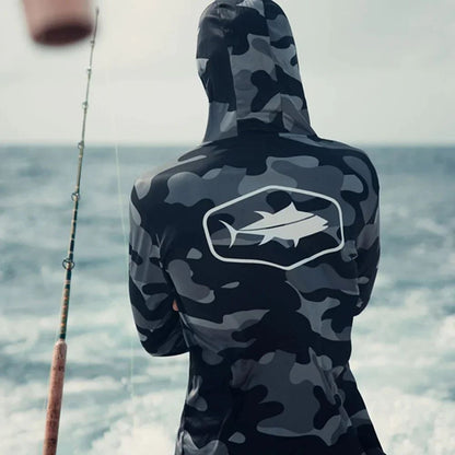 Bill Fish Gear Mens Long Sleeve Fishing Hoodie In Camo Shirts Fishing Performance Apparel Camisa De Pesca Fishing Sun Jerseys