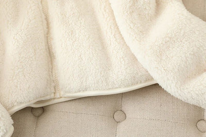 Women's Solid Color Fleece Coat Autumn Winter Warm Zipper Hoodie Loose Stand Collar Jacket Fashion Casual Elegant Ladies Clothes