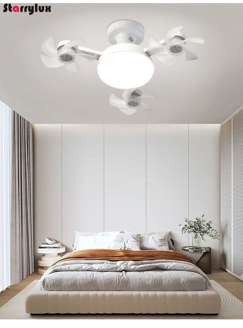 LED Smart Silent Fan Light with E27 Screw Creative 3/4/5 Head Remote-Controlled 3-Speed Adjustable for Home Living Room Bedroom