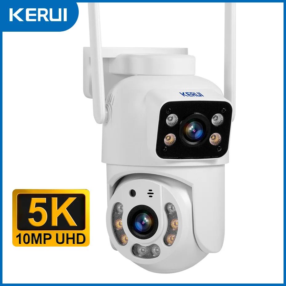 KERUI Dual Lens HD 10MP 5K PTZ Wifi IP Camera Wireless Outdoor CCTV Audio Video Surveillance Camera Night Vision Free AI Detect