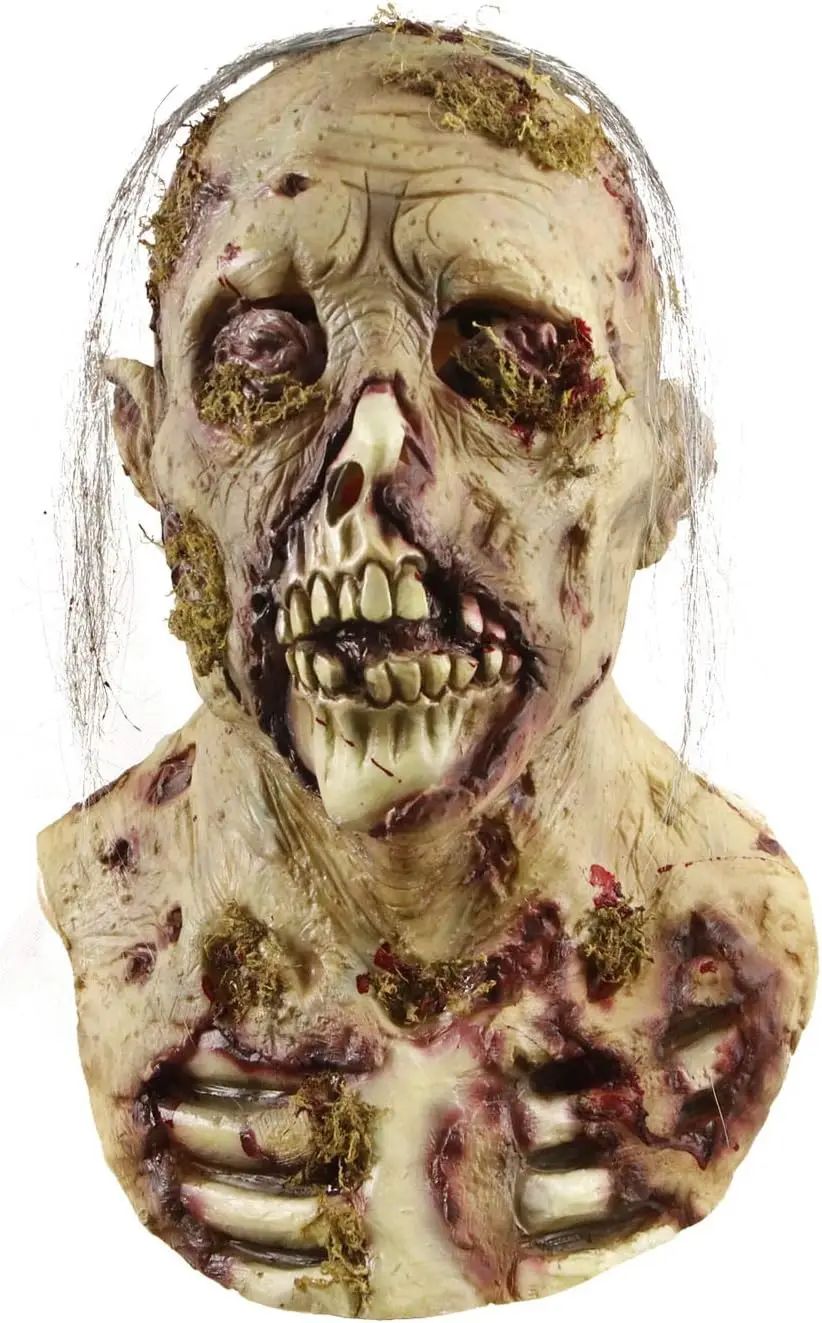 MAKEATREE Scary Walking Dead Zombie Head Mask Latex Creepy Halloween Costume Horror Adult Halloween Decoration Props